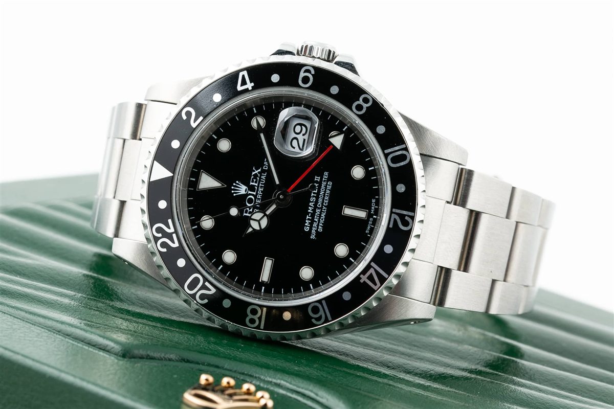 A Rolex GMT-Master II ref. 16710 with its box — the kind of set that gets checked in full